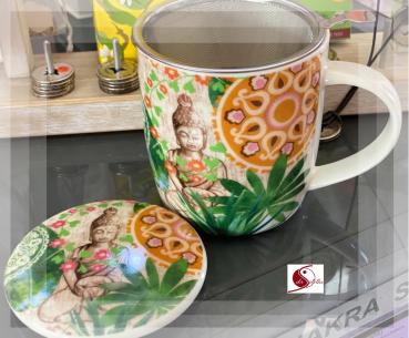 1 BOX Tee-Tasse mit Sieb, Buddha-Design